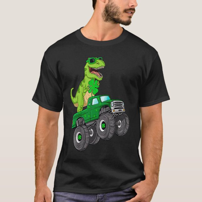 Camiseta St Patricks Day T Rex Rister Monster Truck Dino to (Anverso)