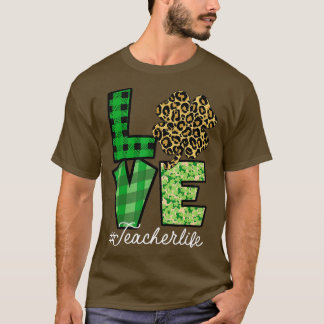 Camiseta St Patricks Day Teacher Love Leopard Shamrock Luck