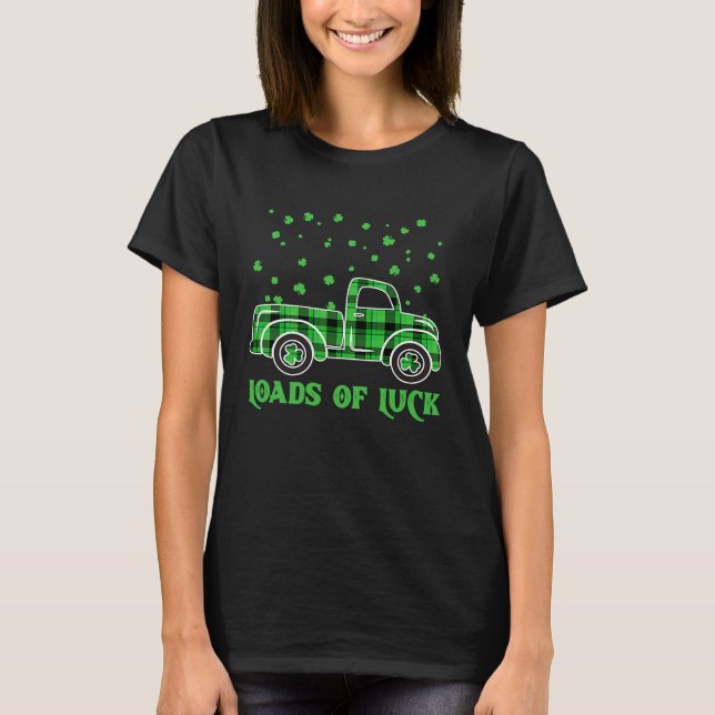 Camiseta St Patrick's Day Truck Buffalo Plaid Shamrock load (Anverso)