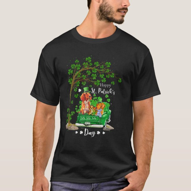 Camiseta St Patricks Day Truck Dachshund Family Shamrock Cl (Anverso)