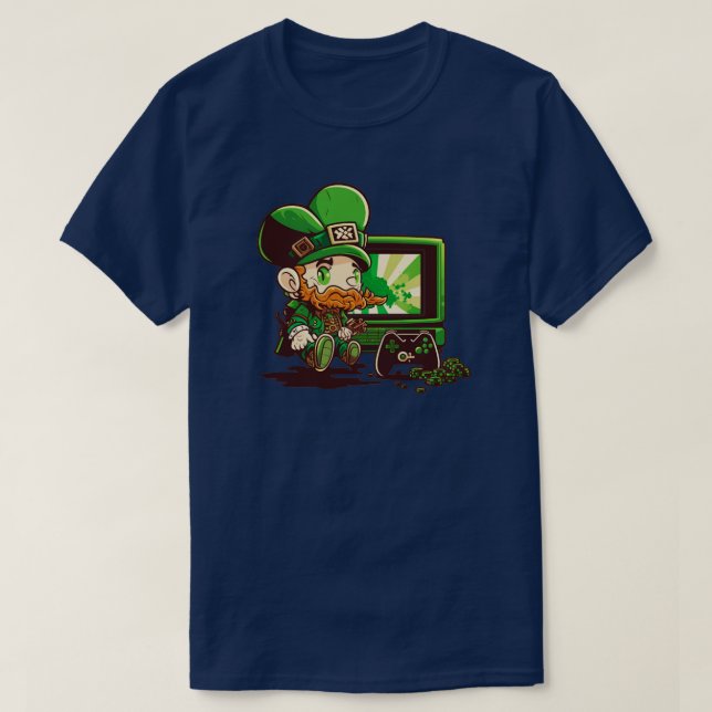 Camiseta St Patricks Day Video Game Shirer Gamer Leprechaun (Diseño del anverso)