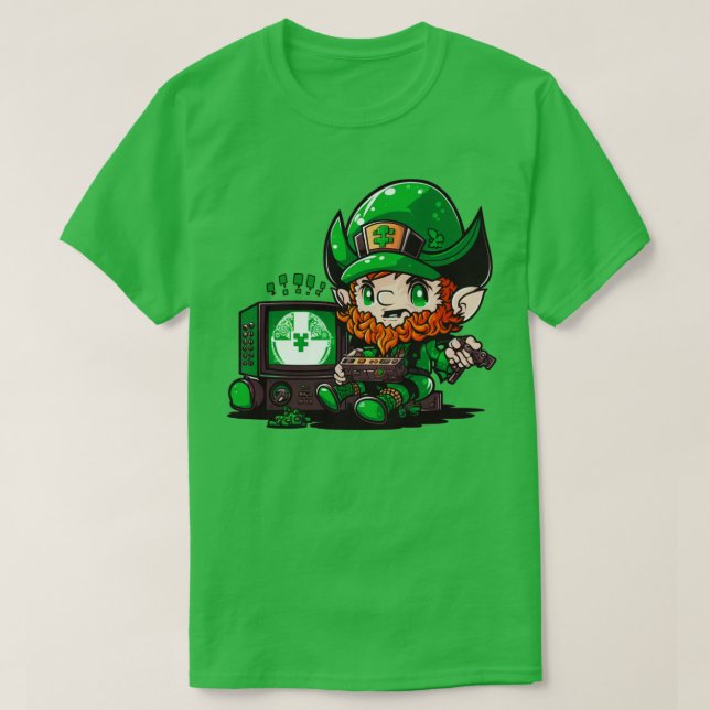 Camiseta St Patricks Day Video Game Shirer Gamer Leprechaun (Diseño del anverso)
