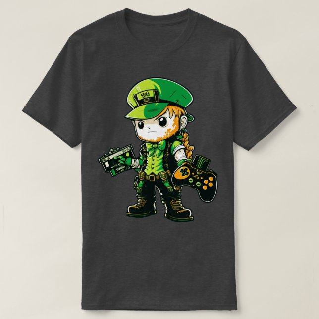 Camiseta St Patricks Day Video Game Shirer Gamer Leprechaun (Diseño del anverso)