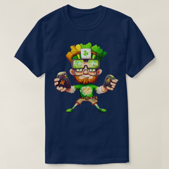 Camiseta St Patricks Day Video Game Shirer Gamer Leprechaun (Diseño del anverso)
