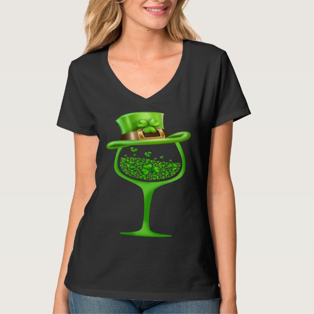 Camiseta St Patricks Day Wine Glasses C Irish C Shamrock (Anverso)