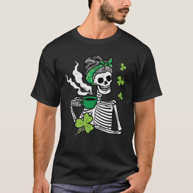 Camiseta St Patricks Day Woman Skull Coffee Saint Pattys Pa (Anverso)