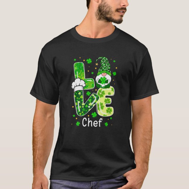 Camiseta St Patricks Lucky Funny Chef Gnome Leopardo Green  (Anverso)