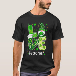Camiseta St Patricks Lucky Funny Teacher Gnome Leopard Gree