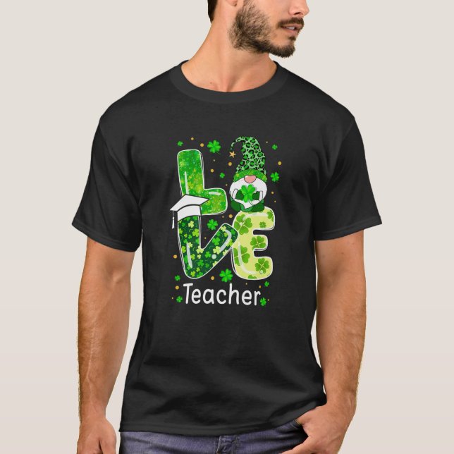 Camiseta St Patricks Lucky Funny Teacher Gnome Leopard Gree (Anverso)