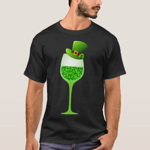 Camiseta St Patricks Shamrock Gorra Vino Bebida Vidrio