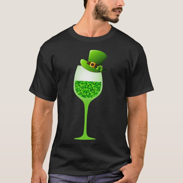 Camiseta St Patricks Shamrock Gorra Vino Bebida Vidrio (Anverso)