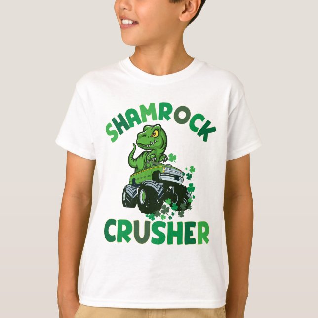 Camiseta St. Patrick's T. rex Monster Truck Shamrock (Anverso)