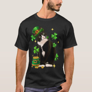 Camiseta St Patrics Day Cute Tuxedo Cat Shamrock Irish Cat
