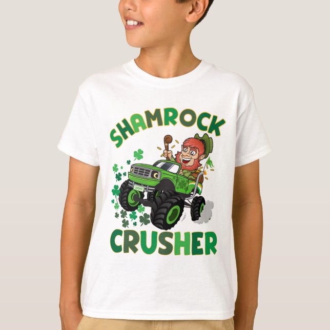 Camiseta St Patrones leprechaun camión monstruo shamrock (Anverso)