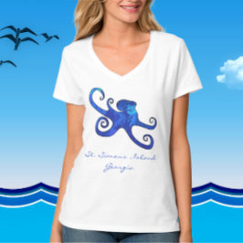 Camiseta St Simons Island GA Ocean Blue Octopus T-Shirt