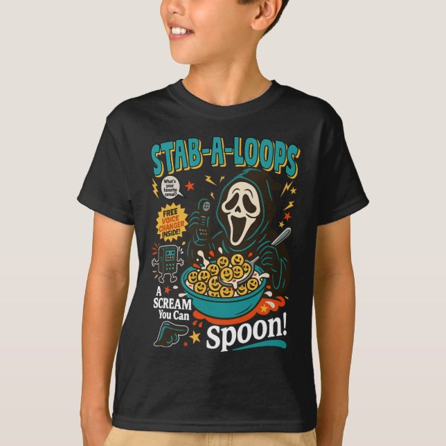 Camiseta Stab-a-loops Horror Cereal Box Halloween Killer Br (Anverso)