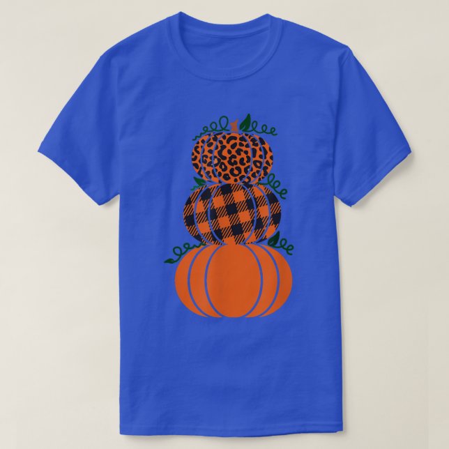 Camiseta Stacked Pumpkins Leopard Print Plaid Print Fall Au (Diseño del anverso)