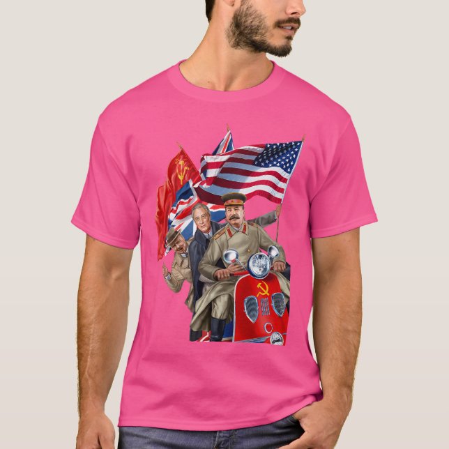 Camiseta Stalin Roosevelt Churchill Sobre El Scooter De La  (Anverso)