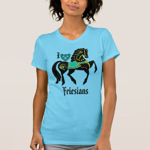 Camiseta Stallion negro frisón/belleza negra, oro/turquesa