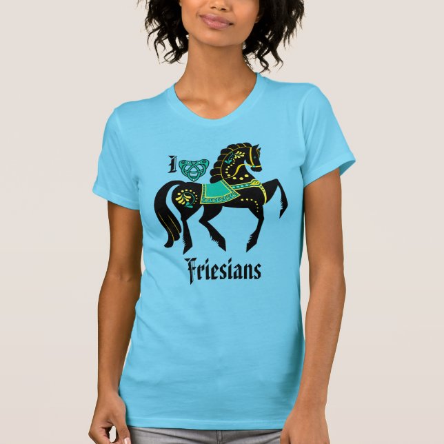 Camiseta Stallion negro frisón/belleza negra, oro/turquesa (Anverso)