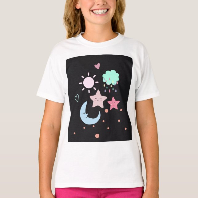 Camiseta Star Moon nube corazón de sol lindo (Anverso)