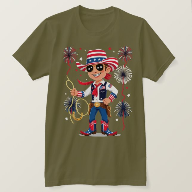 Camiseta Star-Spangled Cowboy – 4th of July Celebration Des (Anverso del diseño)