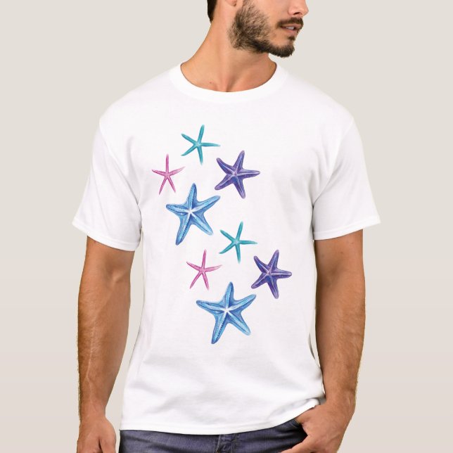 Camiseta Starfish colorido (azul, púrpura, rosa, turquesa) (Anverso)