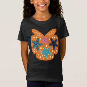 Camiseta Starfishes coloridas con fondo de color naranja