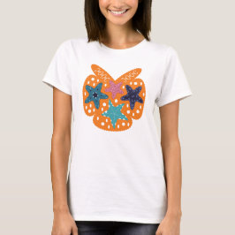 Camiseta Starfishes coloridas con un fondo de color naranja