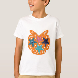 Camiseta Starfishes coloridas con un fondo de color naranja