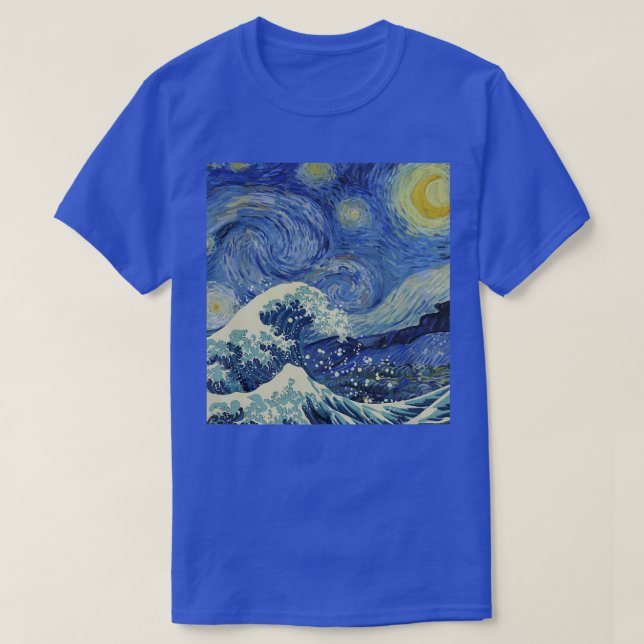 Camiseta Starry Night and the Great Wave Van Gogh Art Paint (Diseño del anverso)