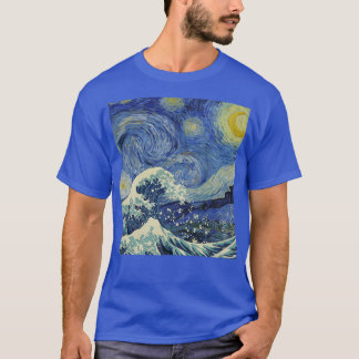 Camiseta Starry Night and the Great Wave Van Gogh Art Paint