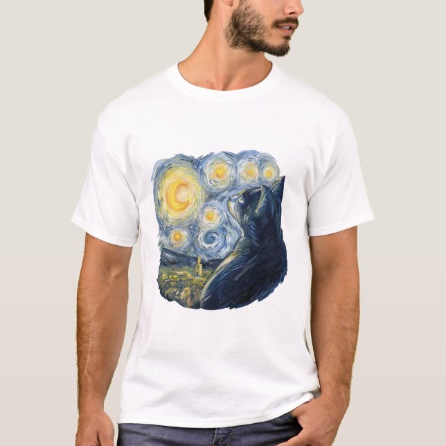 Camiseta Starry Night Cat Artistic Van Gogh Style Art (Anverso)