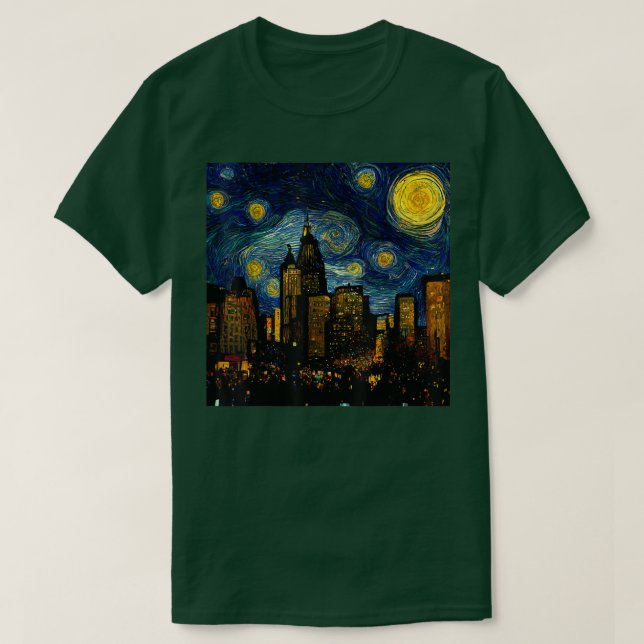 Camiseta Starry Night Cityscape van Gogh Inspiration Art Mi (Diseño del anverso)
