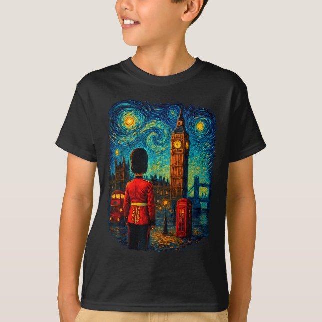 Camiseta Starry Night London Red Telephone Box Queen's Guar (Anverso)