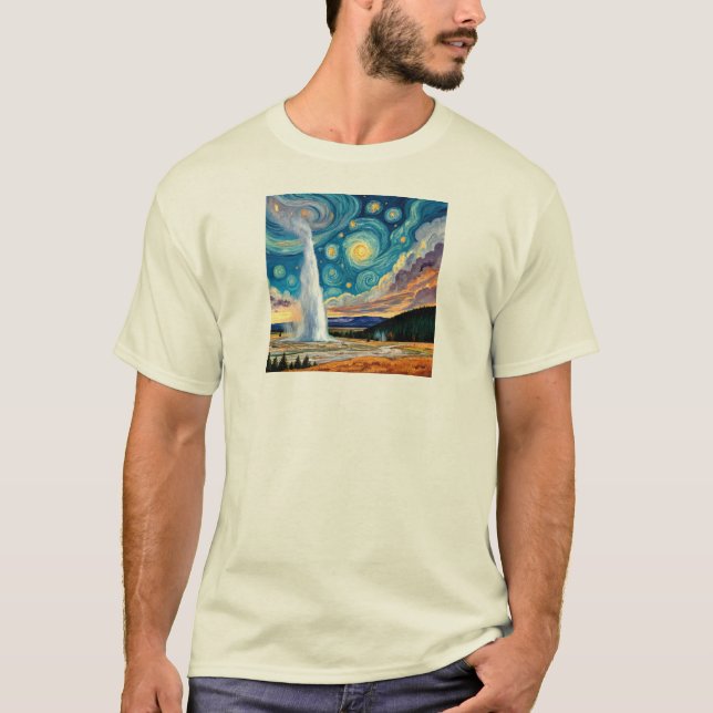 Camiseta Starry Night Old Faithful Yellowstone Park (Anverso)