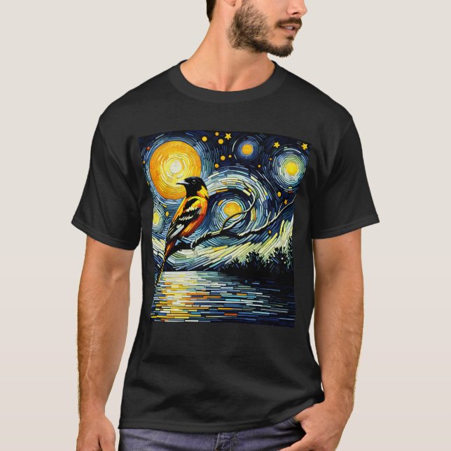 Camiseta Starry Night Oriole Van Gogh Bird Lover (Anverso)