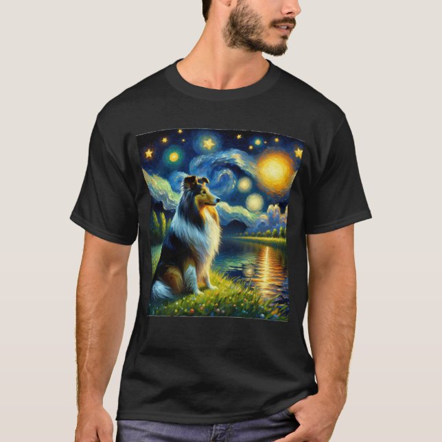 Camiseta Starry Night Sheltie Dog Van Gogh Lover (Anverso)