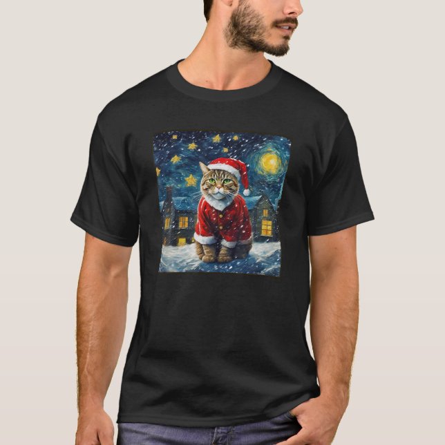 Camiseta Starry Night Van Gogh Tabby Cat Navidades (Anverso)