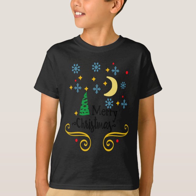 Camiseta Stars Moon Snowflakes And Merry Christmas Kids  (Anverso)