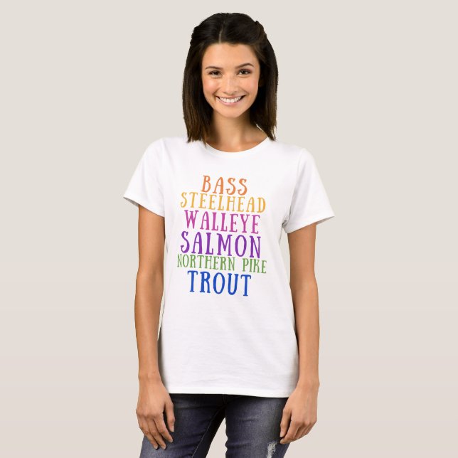 Camiseta State of Michigan Fish Rainbow Text T-Shirt (Anverso completo)