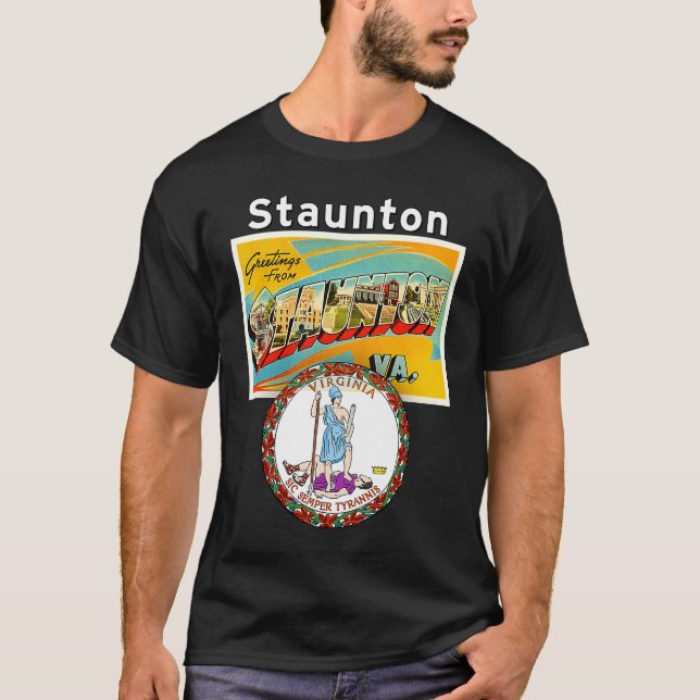 Camiseta Staunton Virginia VA Gran Letra Postal State S (Anverso)