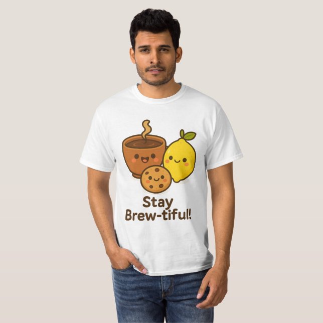 Camiseta Stay Brew-tiful - Café, limón y galleta (Anverso completo)