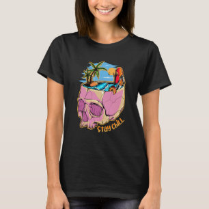 Camiseta Stay Chill Summer Skull Beach Palm Trees Surfboard