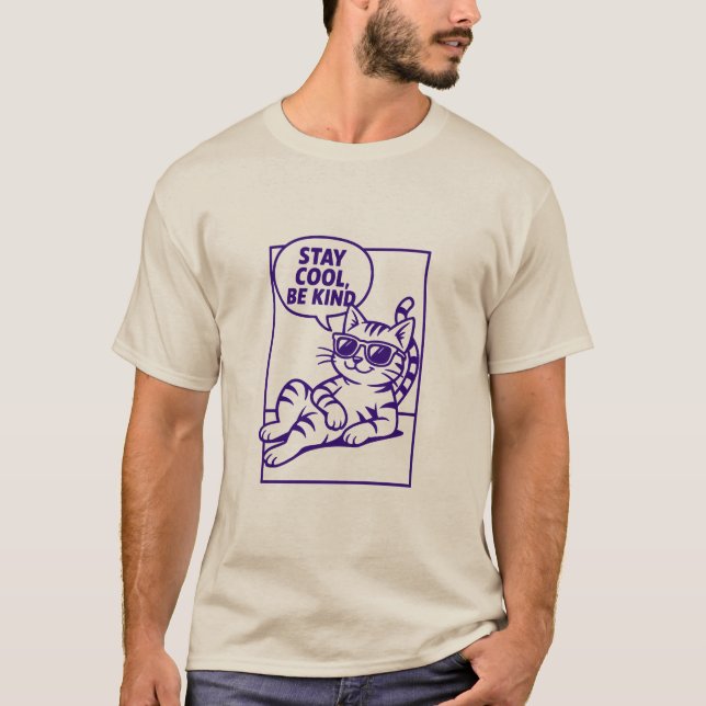 Camiseta Stay Cool Be Kind Chill Cat Positivity (Anverso)