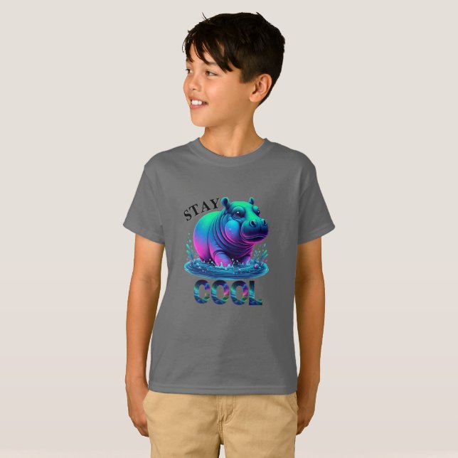 Camiseta Stay Cool Hipopótamo Neon Relajado (Anverso completo)