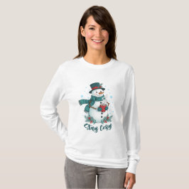 Camiseta Stay Cozy Winter Snowman With Hot Cocoa