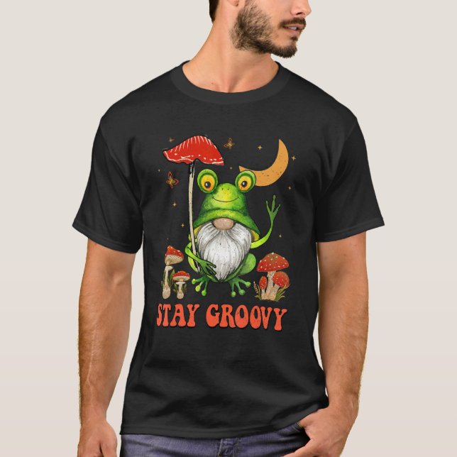 Camiseta Stay Groovy Cute Frog Gnome Mushroom Hippie 70s Vi (Anverso)