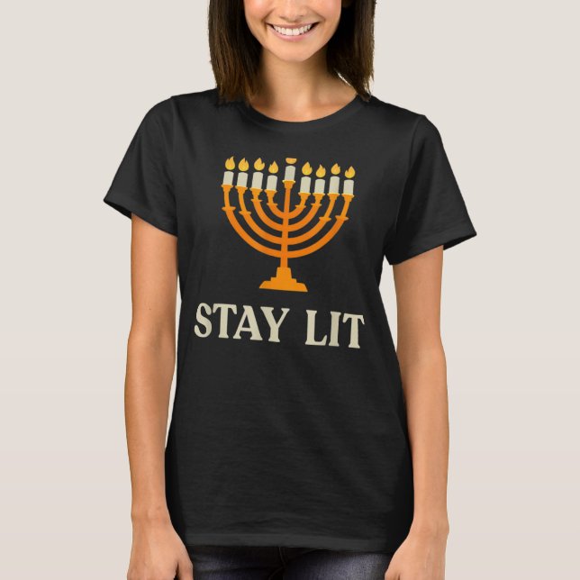 Camiseta Stay Lit Hanukkah Menorah Jewish Chanukkah Dreidel (Anverso)