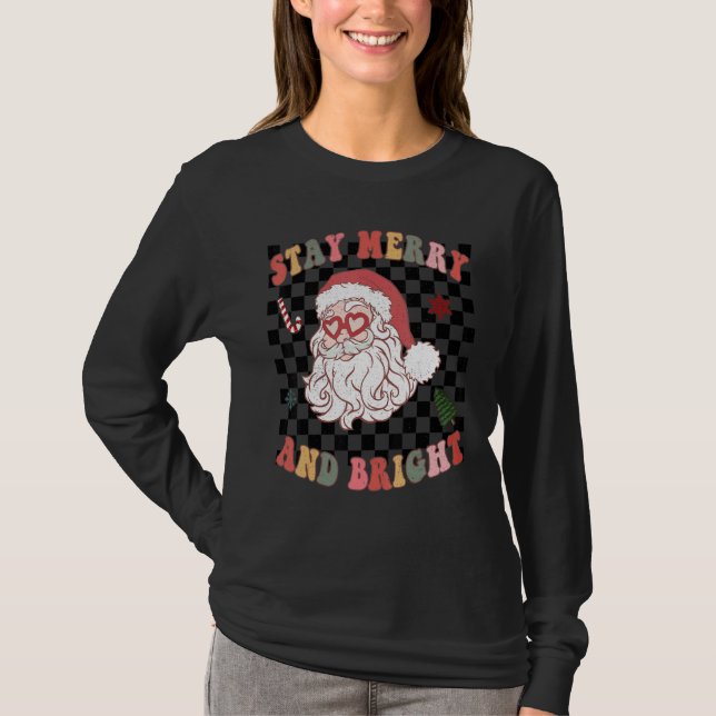 Camiseta Stay Merry And Bright Christmas  Santa Xmas Graphi (Anverso)
